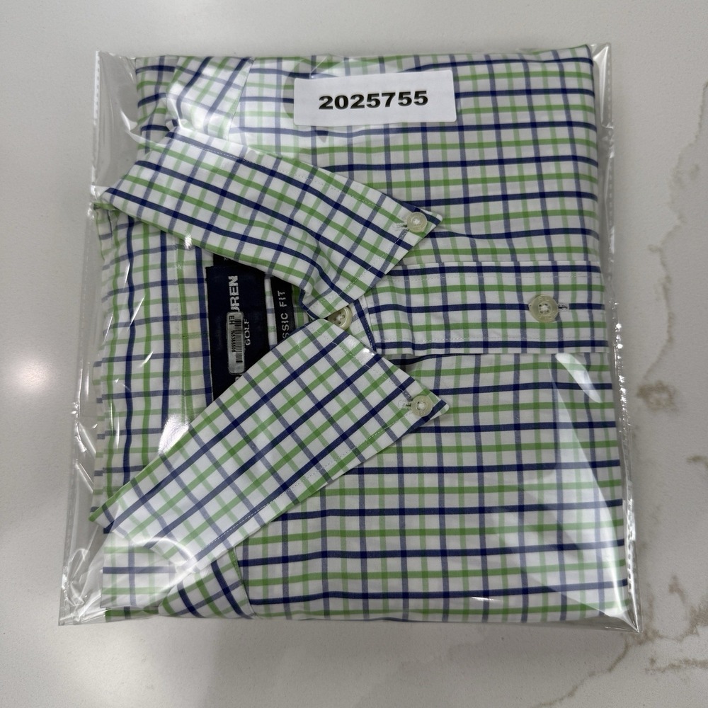 Ralph Lauren Golf Button Down Shirt Men M Blue Green Plaid Navy Embroidered Pony - Picture 8 of 8
